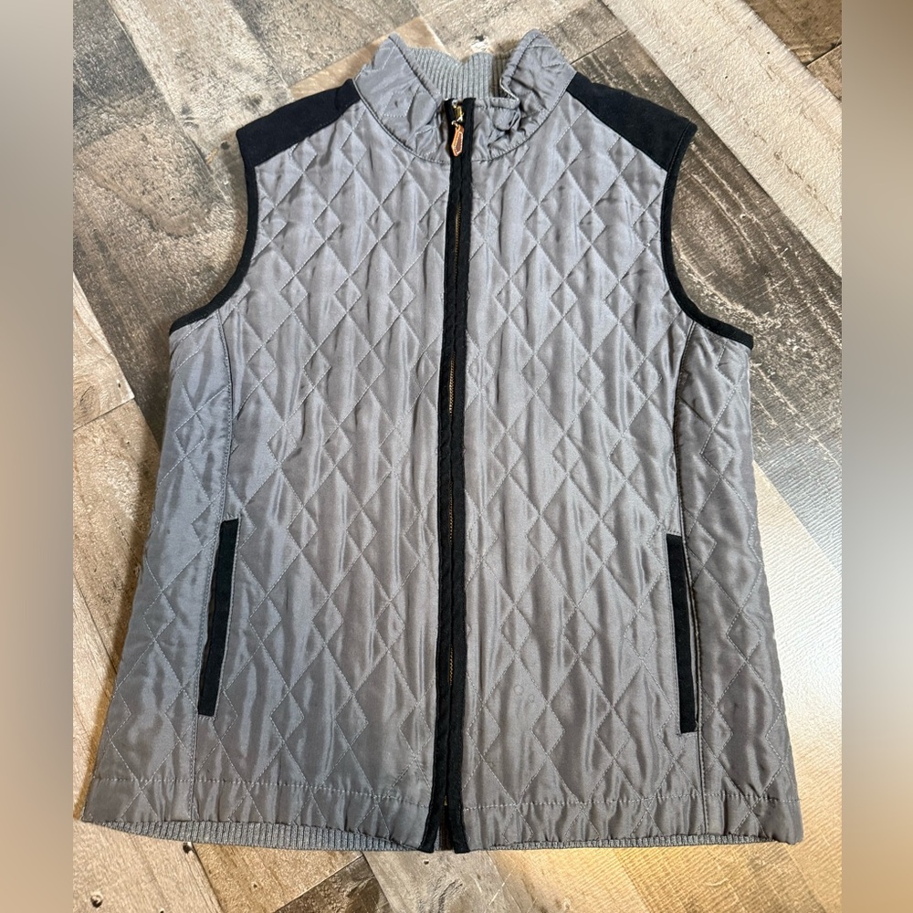 J. McLaughlin Silk Quilted Vest Gray Equestrian Preppy‎ Lightweight M